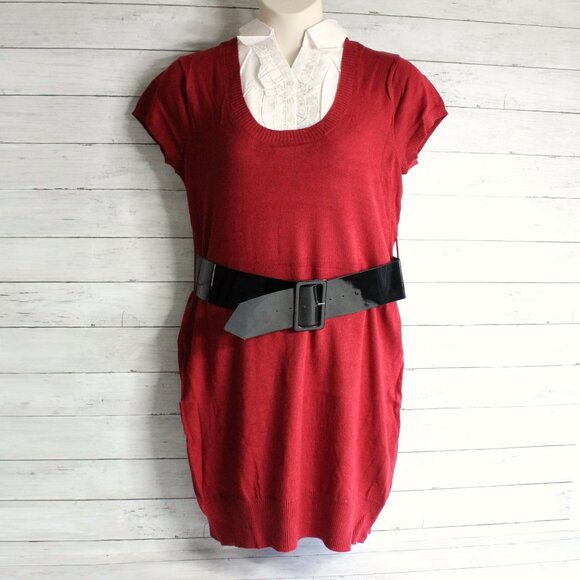 Derek Heart Vintage Tunic Sweater Plus Size 3X Short Sleeve Belted - Picture 1 of 6